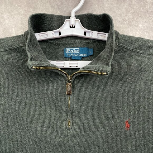 Polo Ralph Lauren 1/4 Zip Sweatshirt Mens Large Gray Preppy Casual Maroon Pony - Picture 5 of 9